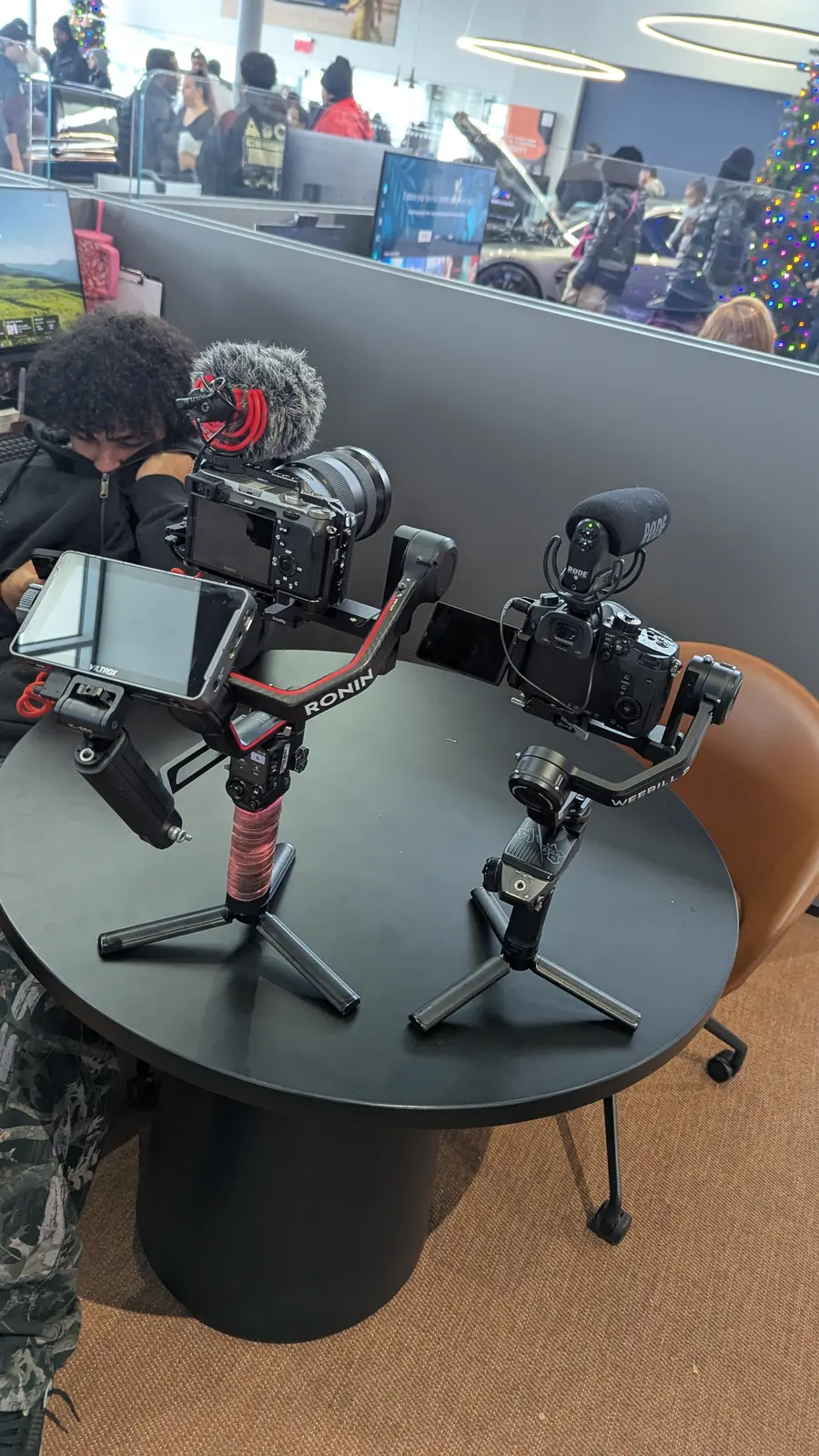 30foot Atlanta video production gear: gimbal-mounted mirrorless cameras with shotgun mics staged on location at a branded event